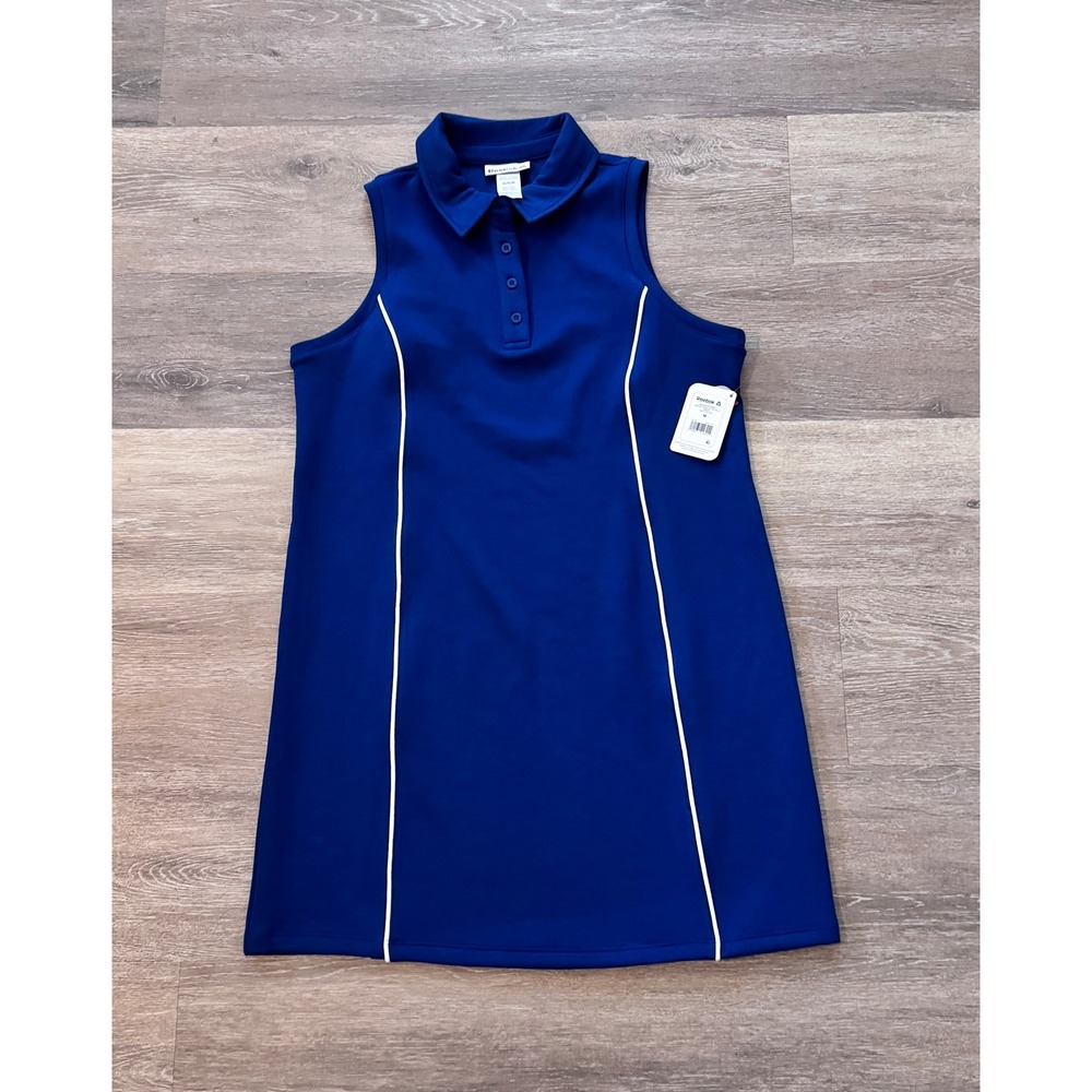 Reebok Team Player Polo Dress Navy Peony Blue Sleeveless Tennis Golf Mini Medium